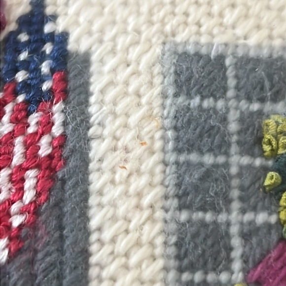 Signed Framed Crewel & Crossstitch Cottage/Garden Scene w/ American Flag - 15x12 - Picture 9 of 9